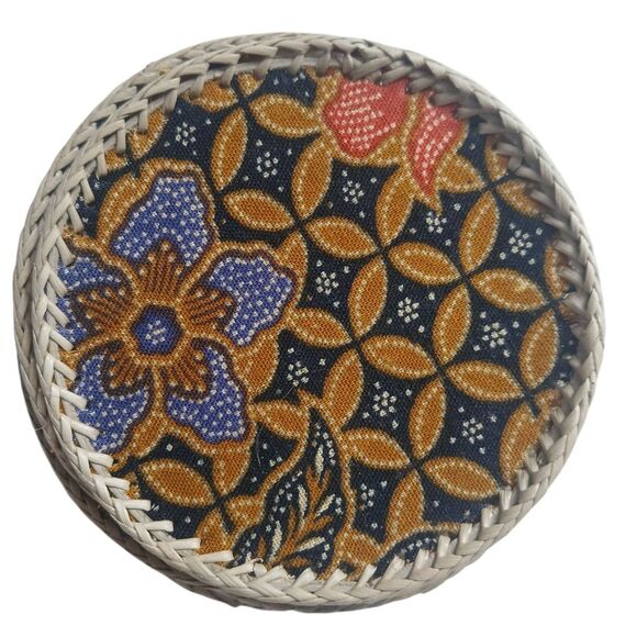 Handwoven Fabric Batik & Bamboo Coasters Set of 12 Vibrant Patterns Unique - Picture 6 of 10